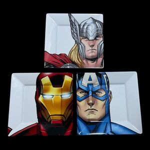 Marvel Melamine Square Plate Set 8"x 8"  Thor Ironman Captain America
